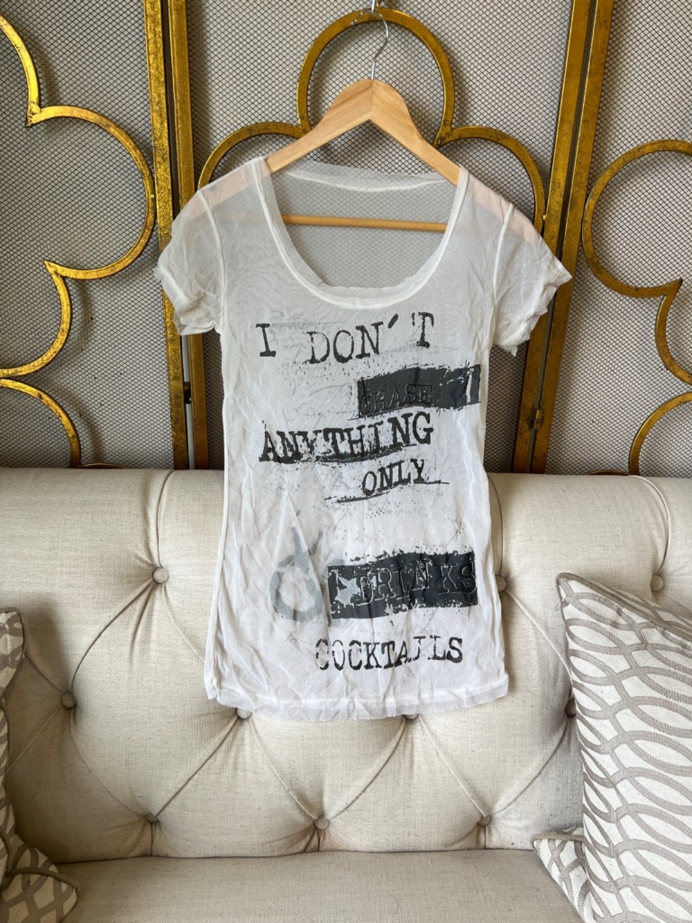 Women’s sheer White Graphic Short Sleeve Tee